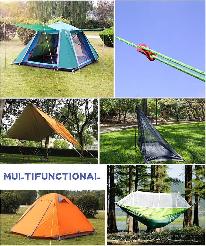 Hikeman 6 Pack 4mm Outdoor Guy Lines Tent Cords Lightweight Camping Rope with Aluminum Guylines Adjuster Tensioner Pouch for Tent Tarp, Canopy Shelter, Camping, Hiking, Backpacking (Black)