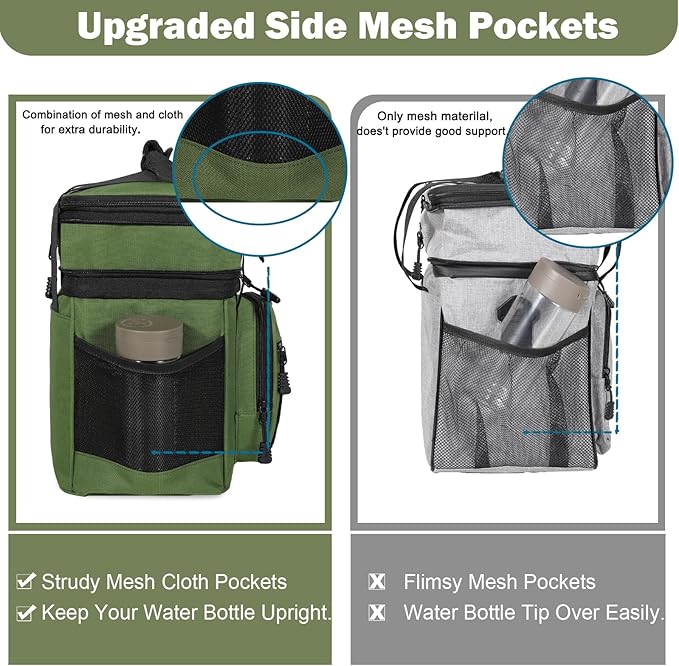 Double Deck Insulated Lunch Box, Expandable XLarge Lunch Bag Leakproof Cooler Bag Lunch Pail for Men Women Adults Work Shifts Travel Daytrip,22L,Army Green