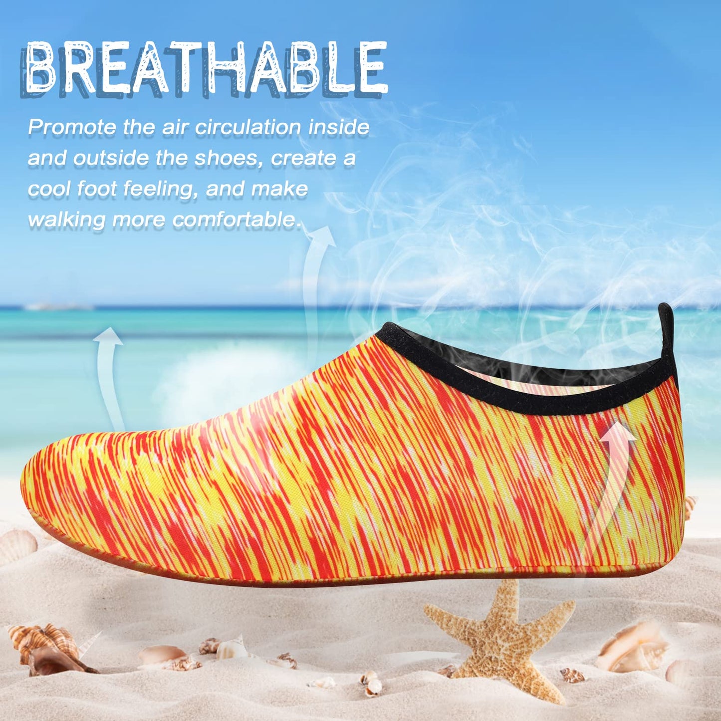 ANLUKE Water Shoes Barefoot Aqua Yoga Socks Quick-Dry Beach Swim Surf Shoes for Women Men Stripe/Yellow 40/41