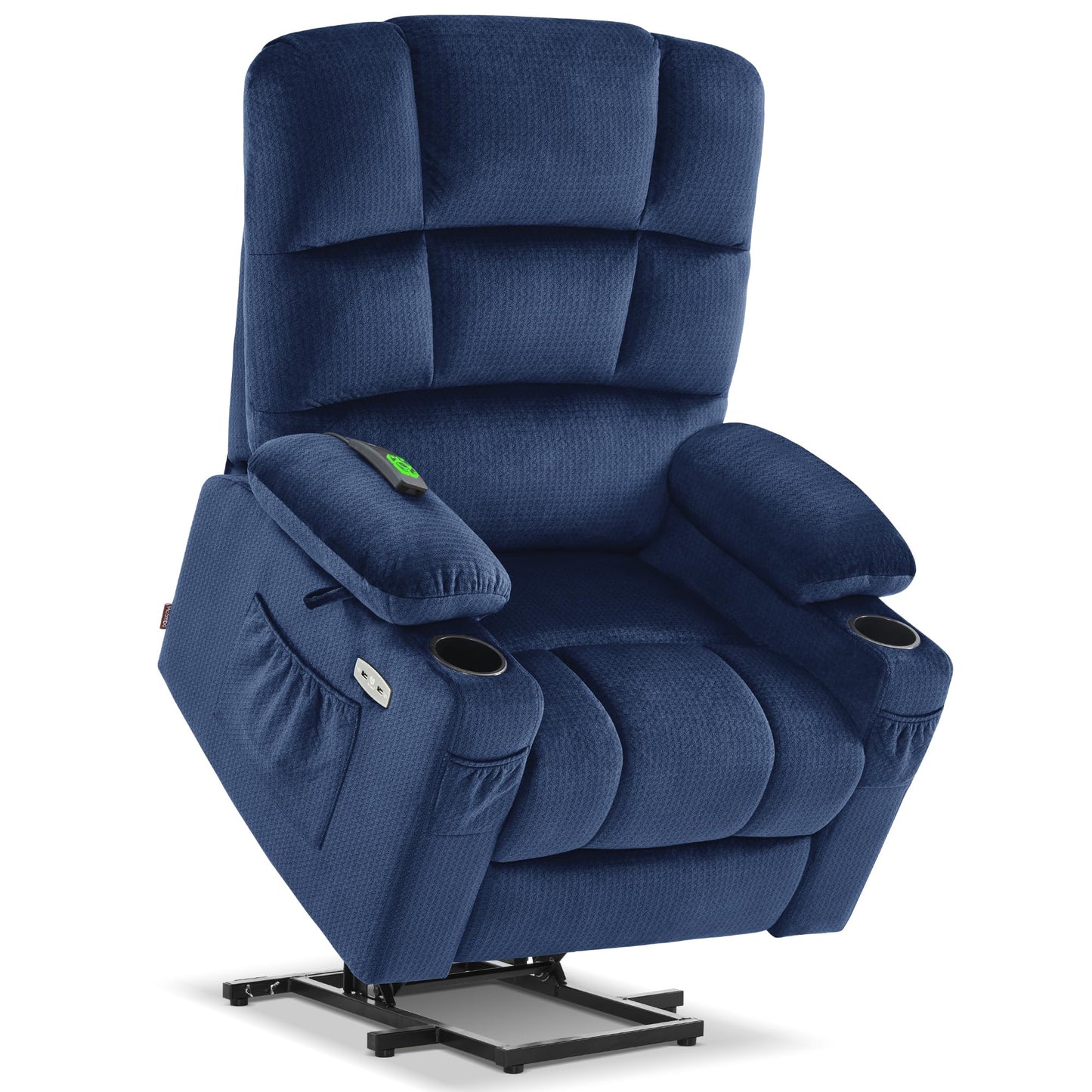 MCombo Large Dual Motor Power Lift Recliner Chair for Elderly, Massage and Heat, Lay Flat, Zero Gravity, Home Button, USB Port, Fabric 7680 (Large, Navy Blue)