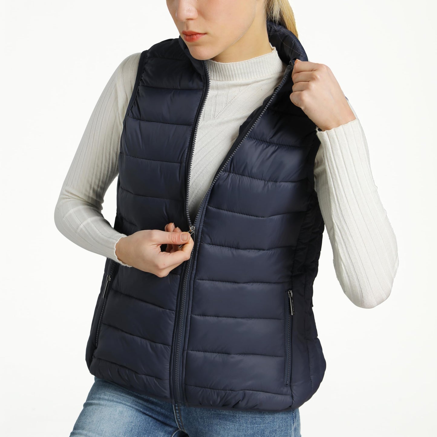 Alpine Swiss Jodie Womens Puffer Vest Insulated Vest Jacket Water Resistant Zip up Pockets Versatile Layer Outerwear NVY 2XL