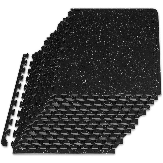 ProsourceFit Rubber Top Exercise Puzzle Mat 1/2-inch, 48 SQFT, 12 Tiles, EVA Foam Interlocking Tiles for Home Gym Protective Flooring for Equipment and Workouts, Grey