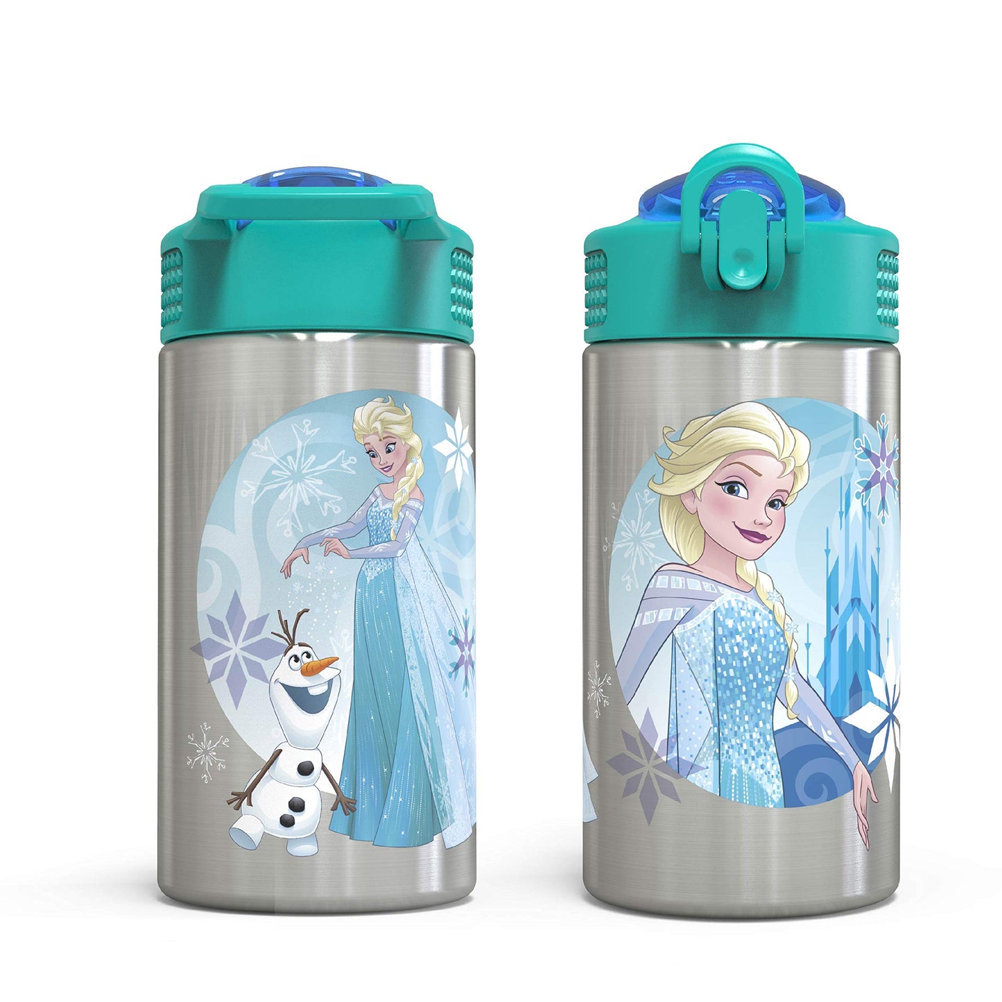 Zak Designs 15.5oz Stainless Steel Kids Water Bottle with Flip-up Straw Spout - BPA Free Durable Design, Frozen Girl SS