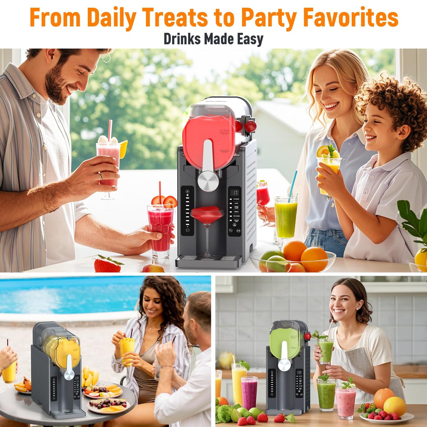Slushie Machine for Home - No Ice Needed Slushy Maker, Fast 5-Min Freeze, Auto-Clean, 6 Preset Modes | Frozen Margaritas, Cocktails, Smoothies, Frappés, Ice Cream