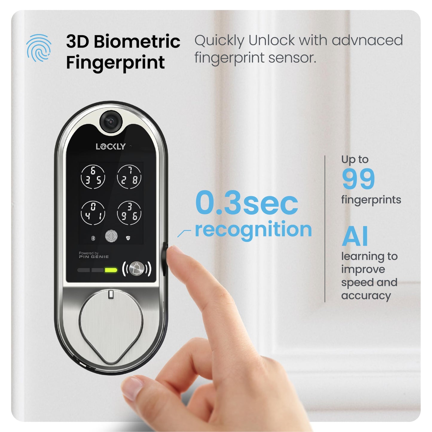 (Refurbished) Lockly Vision Smart Lock with Camera, Video Doorbell Keyless Entry Door Lock Wi-Fi, PIN Genie Keypad, Fingerprint, Auto Lock, Remote Control, Easy Installation, No Monthly Fee