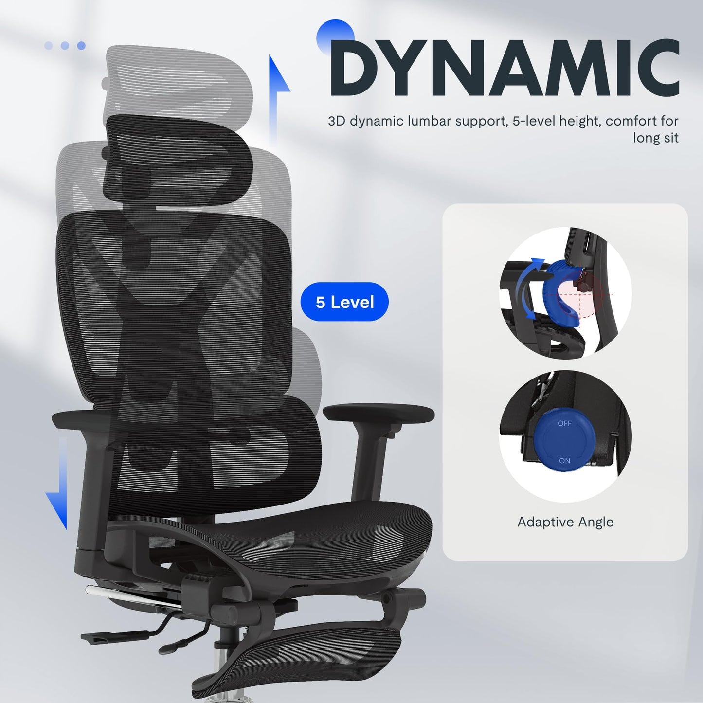 FLEXISPOT ErgoX Premium Ergonomic Office Chair with Footrest- Adjustable 3D Armrests, Dynamic Lumbar Support, Recline & Tilt Function, Mesh Seat, for Home & Office Use,Black