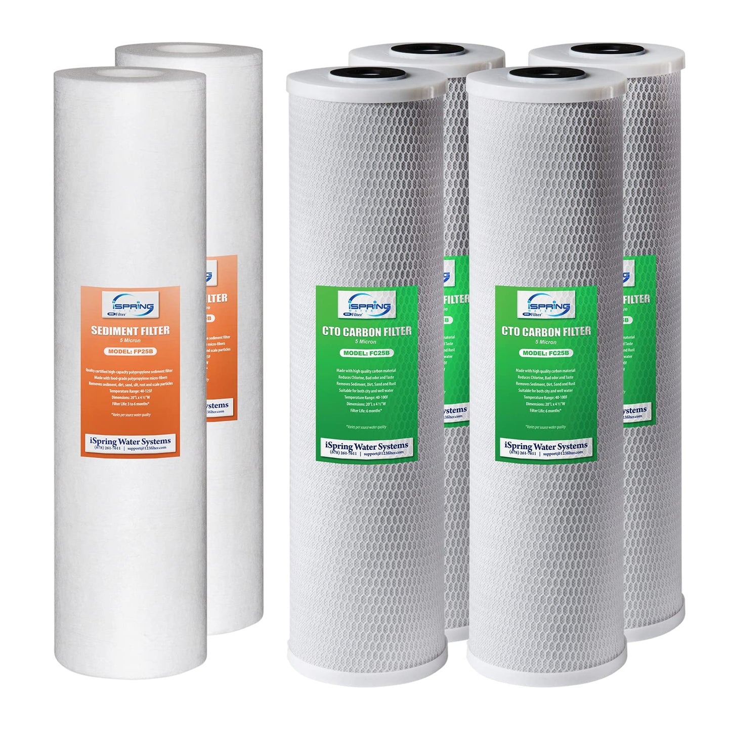 iSpring F6WGB32B 4.5” x 20” 3-Stage Whole House Water Filter Replacement Pack with Sediment and Carbon Block Cartridges, Fits WGB32B, White, 2 Count