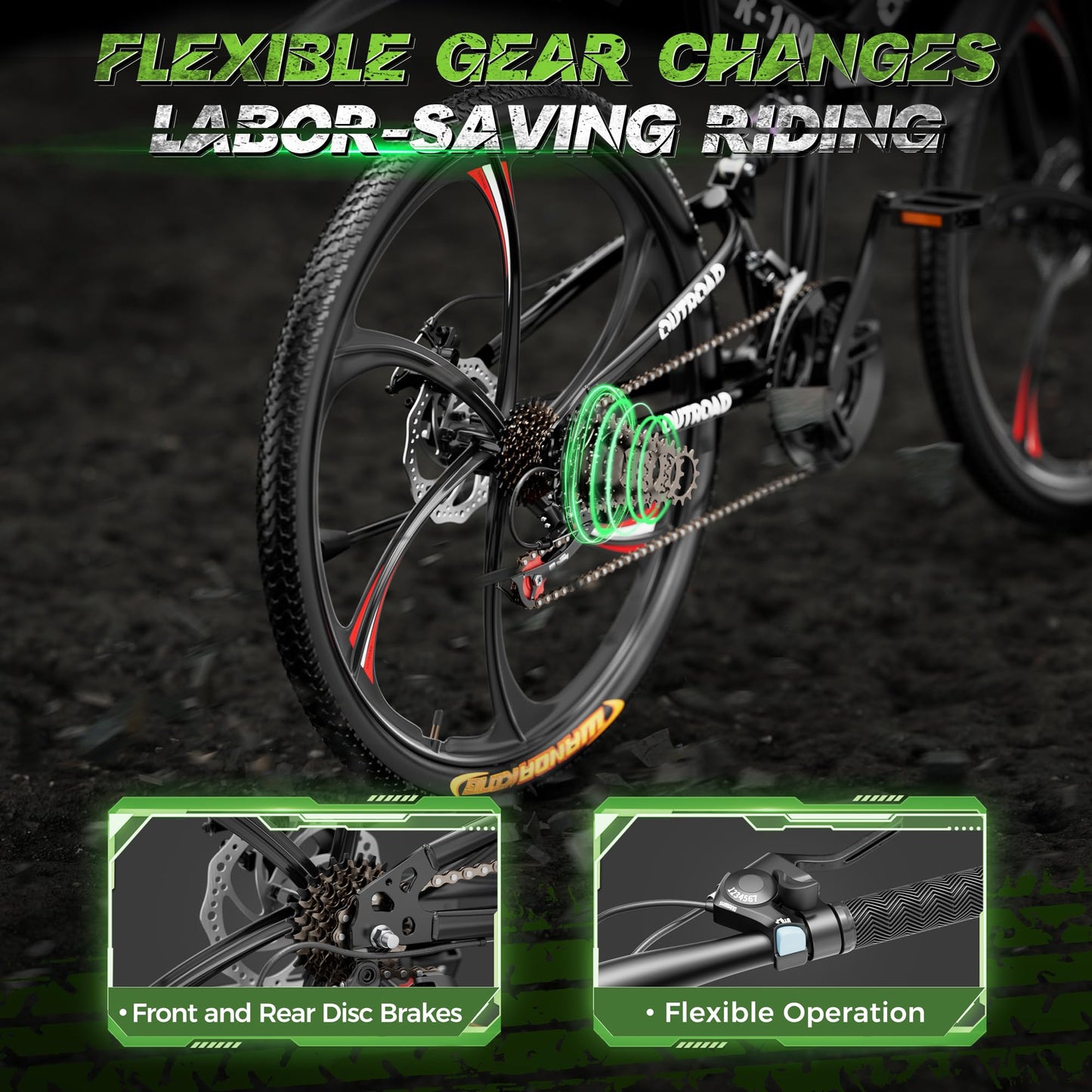 Outroad 26 Inch Folding Mountain Bike, 21 Speed Dual Disc Brake Non-Slip Folding Bikes, Full Suspension High-Carbon Steel MTB Foldable Bicycle for Adults/Men/Women, Black