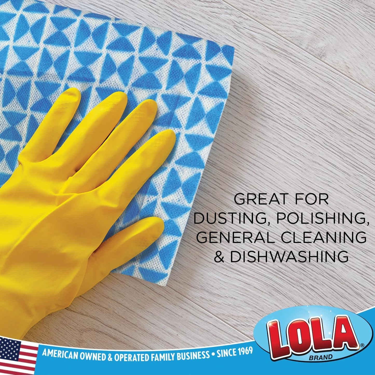 LOLA Products Clean & Wipe Cloths, Handy Wipes Comparable, Extra Large Cloth is 22" x 12", Reusable & Washable, Unscented, Super Absorbent, 6 Pack