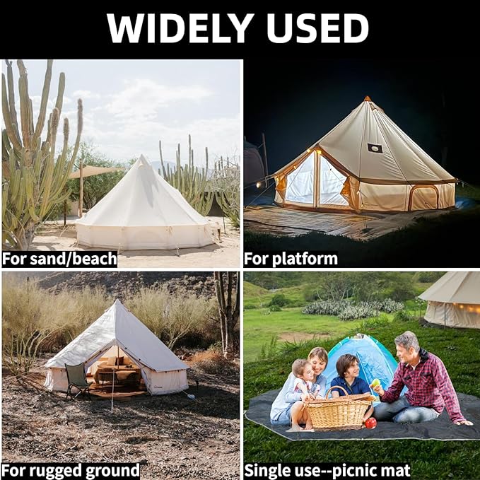 DANCHEL OUTDOOR Waterproof Bell Tent Footprint Round Tarp Camping Accessories, 3/4/5/6m Ground Sheet Black Tarp Canvas Yurt Tent Protector Floor