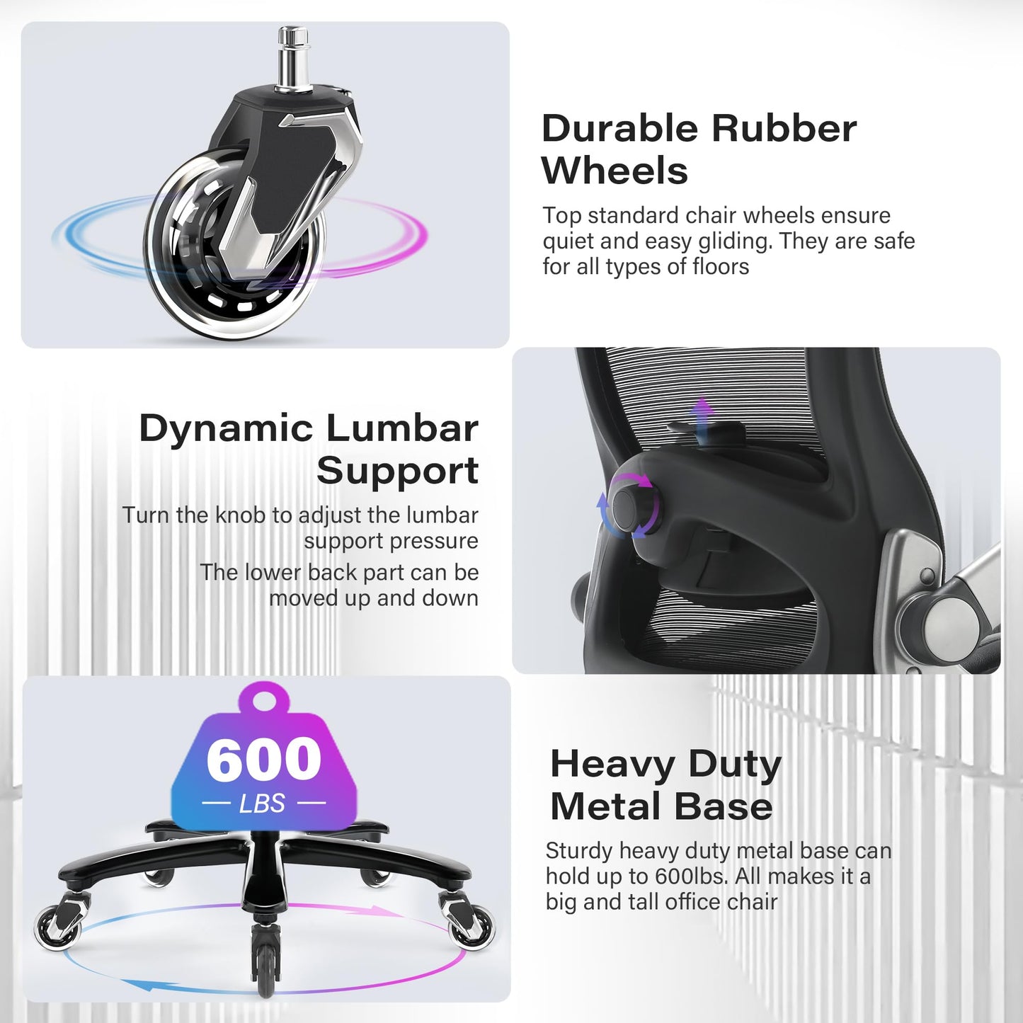 Big and Tall Office Chair 600lbs with 3D Flip Arms Adjustable Headrest - Heavy Duty Large Wheels Executive Computer Desk Chair, Ergonomic Lumbar Support Mesh High Back Plus Size Chair for Adults