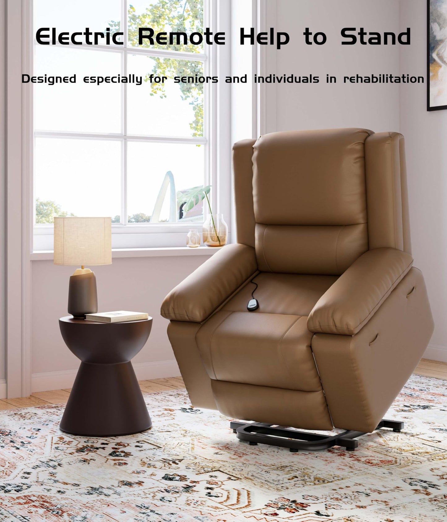 Power Lift Recliner Chair - Heat and Massage, Faux PU Electric Lift Recliner for Elderly & Mobility Impaired, Adjustable Back and Legs, Heavy Duty Lift Chair for Seniors