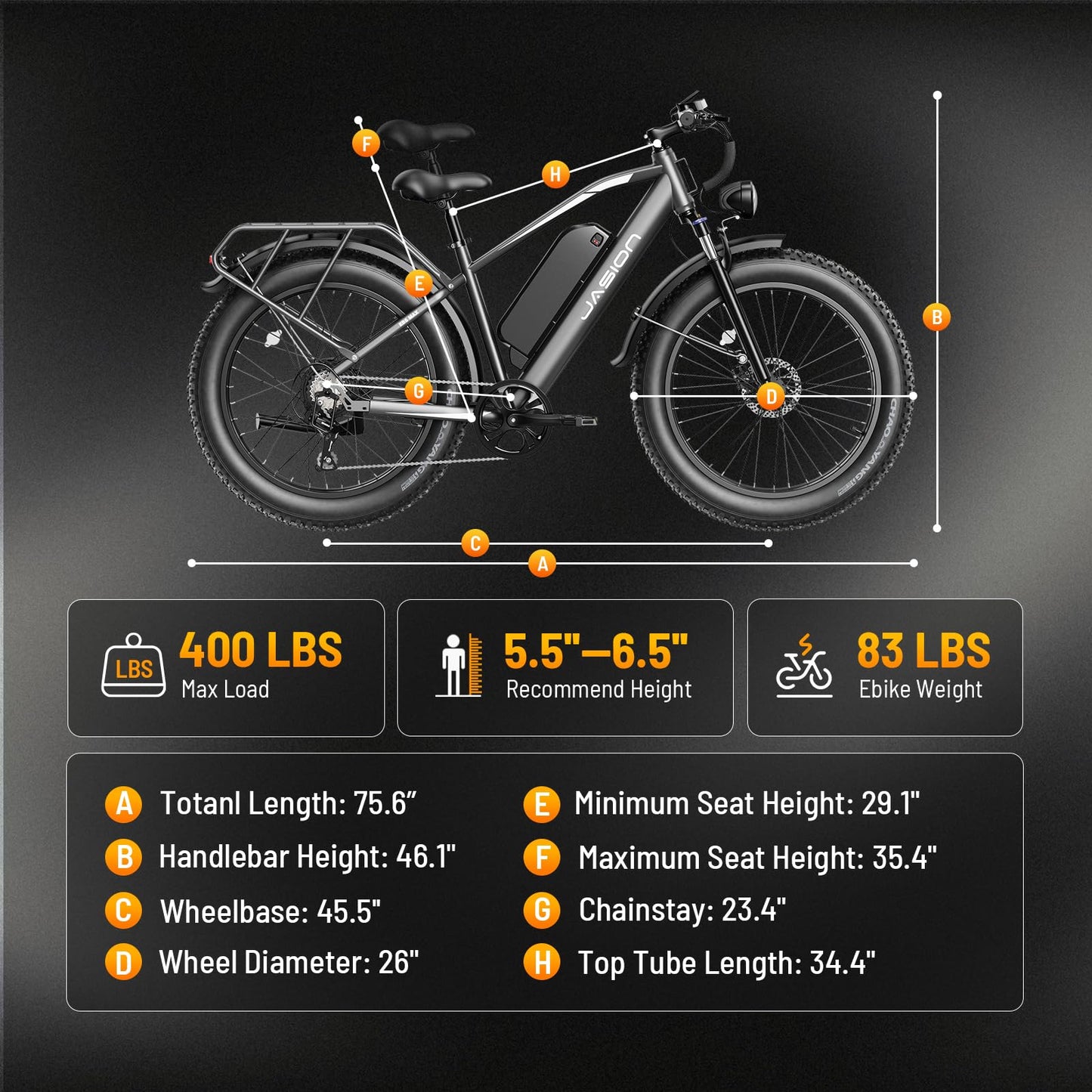 Jasion EB5 MAX Ebike for Adults with 1500W Peak Motor,720 Wh Removeable Battery, 26'' Fat Tire Electric Mountain Bike, 28+MPH Speed, Cruise Control, 7-Speed