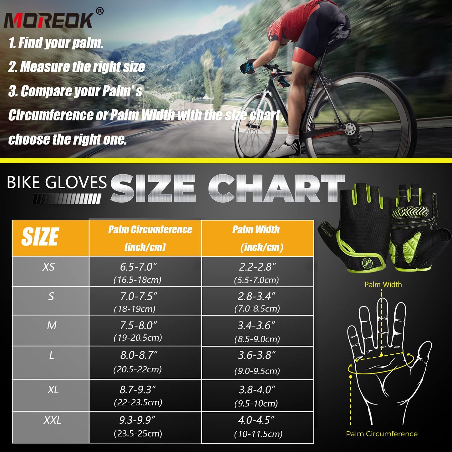 MOREOK-Cycling Gloves Bike Gloves for Men/Women-[5MM Gel Pad] Biking Gloves DEEP Yellow-XXL