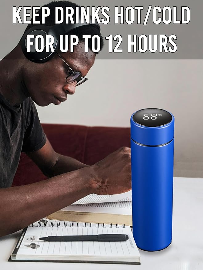 Water Bottle With LED Temperature Display Tea Infuser Vacuum Leak Proof Double Wall Insulation Stainless Steel (Red), SMB0001