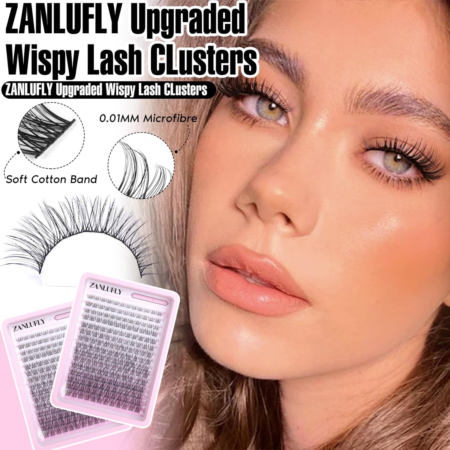 Lash CLusters Wispy Eyelash Clusters Natural Lash Extensions C Curl zanlufly Individual Lashes DIY Eyelash Extensions at Home Mix Length Cluster Lashes (180Pcs,8-16MM)