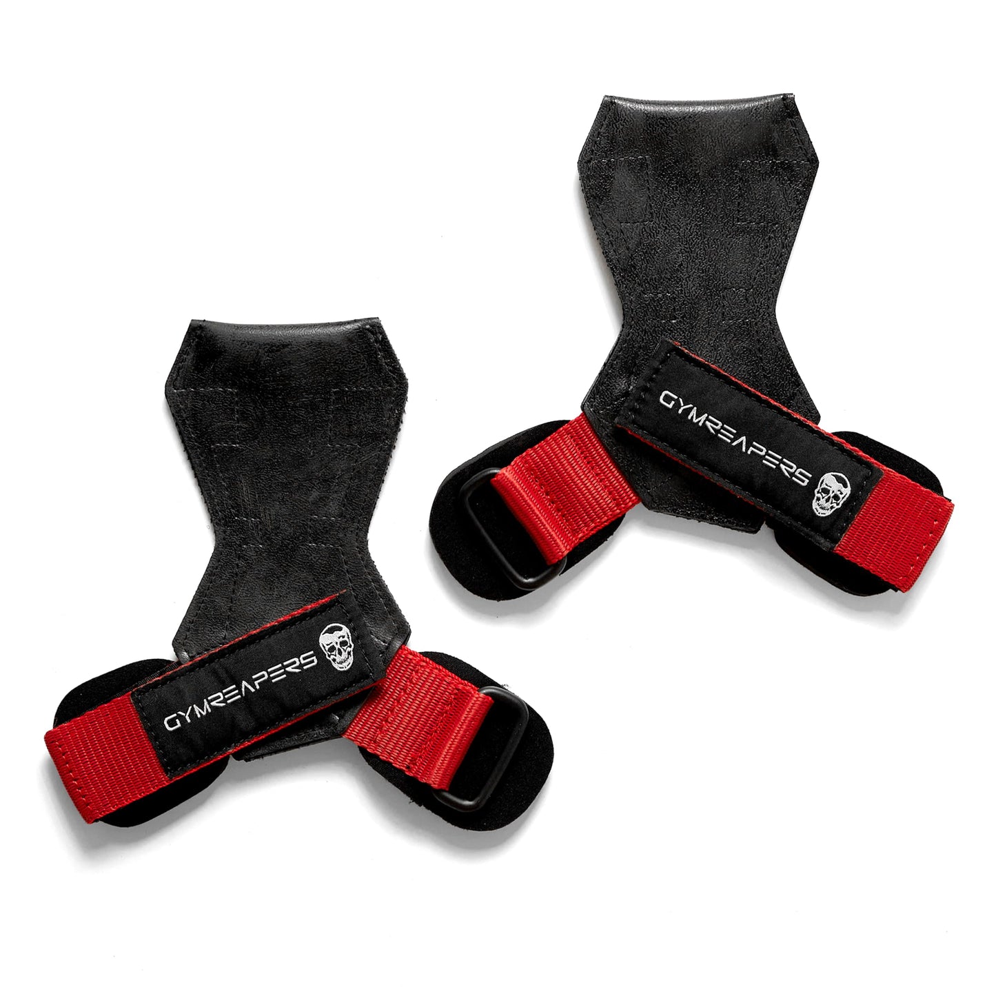 Gymreapers Weight Lifting Grips (Pair) for Heavy Powerlifting, Deadlifts, Rows, Pull Ups, with Neoprene Padded Wrist Wraps Support and Strong Rubber Gloves or Straps for Bodybuilding (Red, Small)