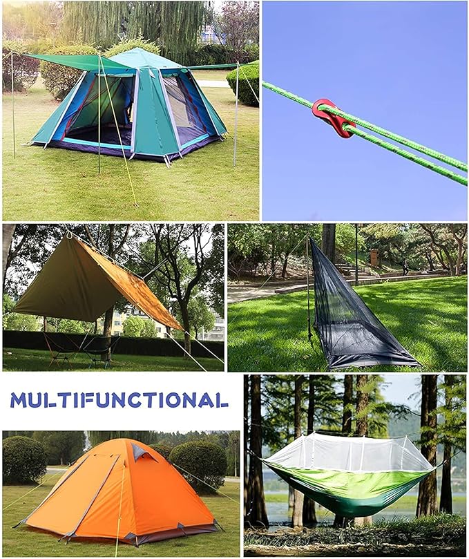 Hikeman Heavy Duty Camping Rope - 6 Pack 5mm Outdoor Reflective Guy Lines with Tensioner Adjuster Strong Nylon Cord for Large Tent Big Tarp Canopy Tie Downs (Black)