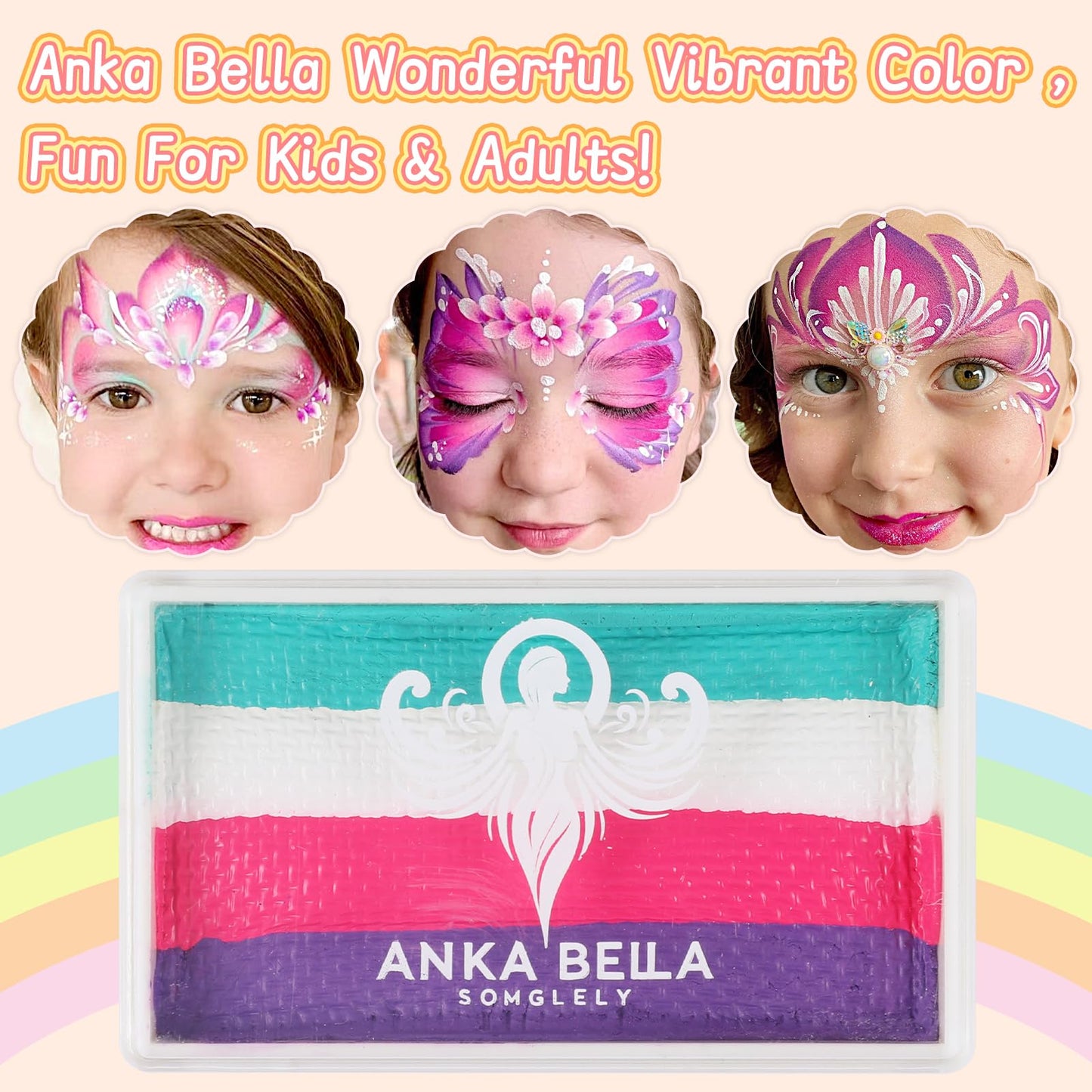 Anka Bella Professional Washable Face Paint(32gm),Water Based Face Painting Kit,Hypoallergenic & Non-Toxic,Gift for Birthday Parties/Halloween/Carnival(Sky Rainbow set)