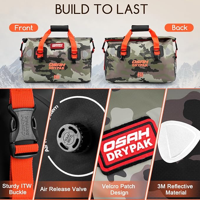 Waterproof Duffel Bag - Motorcycle Dry Bag Tail Bag with Large Storage Space, Waterproof Luggage Duffle Bags with Outer Mesh Zipper Pocket for Camping, Kayaking, Fishing & Traveling