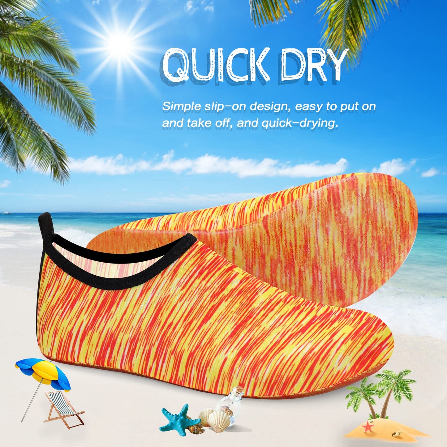 ANLUKE Water Shoes Barefoot Aqua Yoga Socks Quick-Dry Beach Swim Surf Shoes for Women Men Stripe/Yellow 40/41