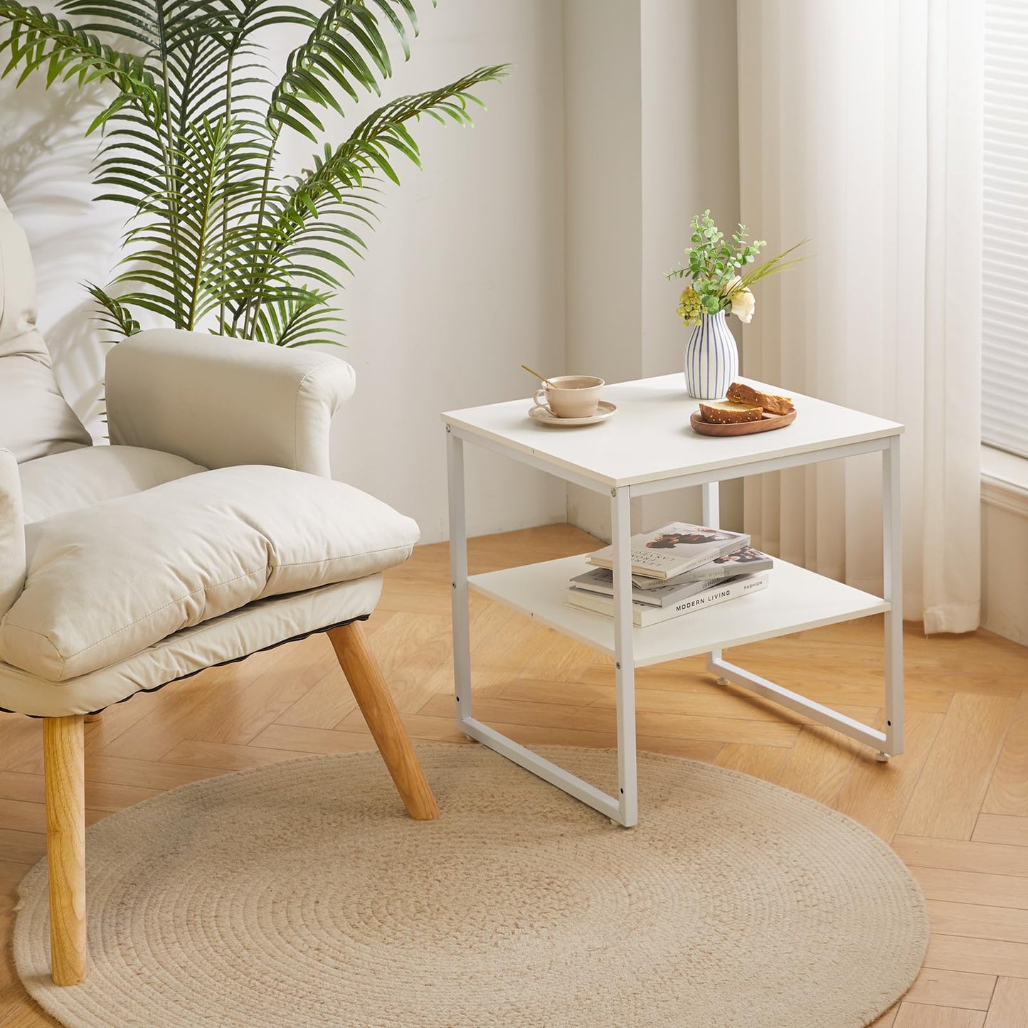 Aibiju Large End Table for Living Room, Small Table Stand 20 Inch, Fridge Stand Printer Table with Adjustable Shelf, Square Tea Coffee Table for Office White YD-TM153W