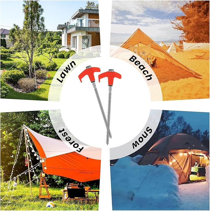 4PCS 8" Screw in Tent Stakes, Tent Stakes Heavy Duty, Ground Anchors Screw in with 1 Hex Head Driver, Metal Threaded Tent Spikes, Tent Pegs Camping Stakes for Outdoor Camping Garden Inflatable