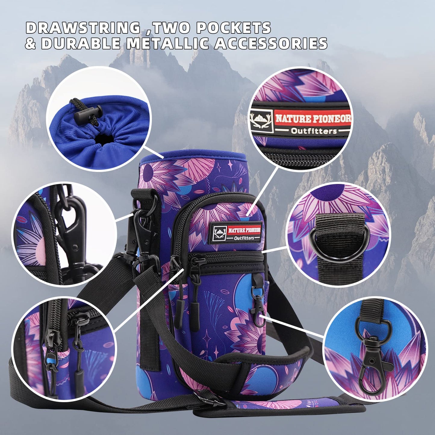 NATURE PIONEOR Water Bottle Carrier Holder Sleeve with Adjustable Strap25 32 40 oz, Insulated Water Bottle Holder Sling Bag