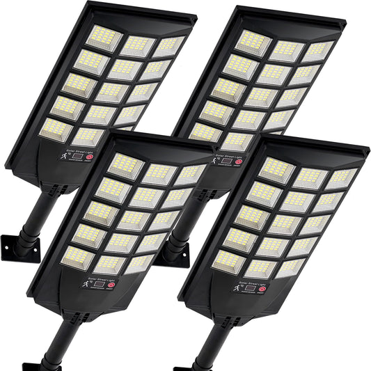 Aqraou Solar Lights Outdoor Waterproof, 6500K Dusk to Dawn Solar Street Light Motion Sensor with Remote Control, LED Security Light for Outside Garden Yard Parking Lot, Oudoor Flood Lights, 4PACK
