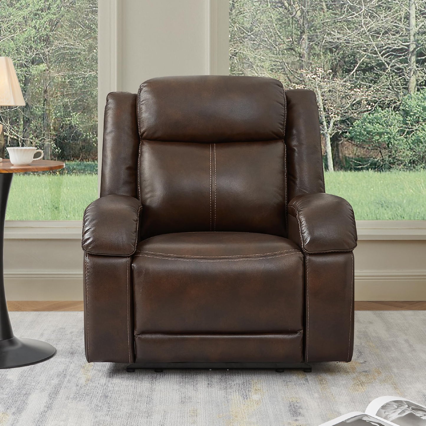 Watson & Whitely Genuine Leather Power Recliner Chairs for Adults, Wall Hugger RV Recliner with Power Headrest & Charging Ports, Electric Recliner Sofa Chair for Living Room, Dark Brown