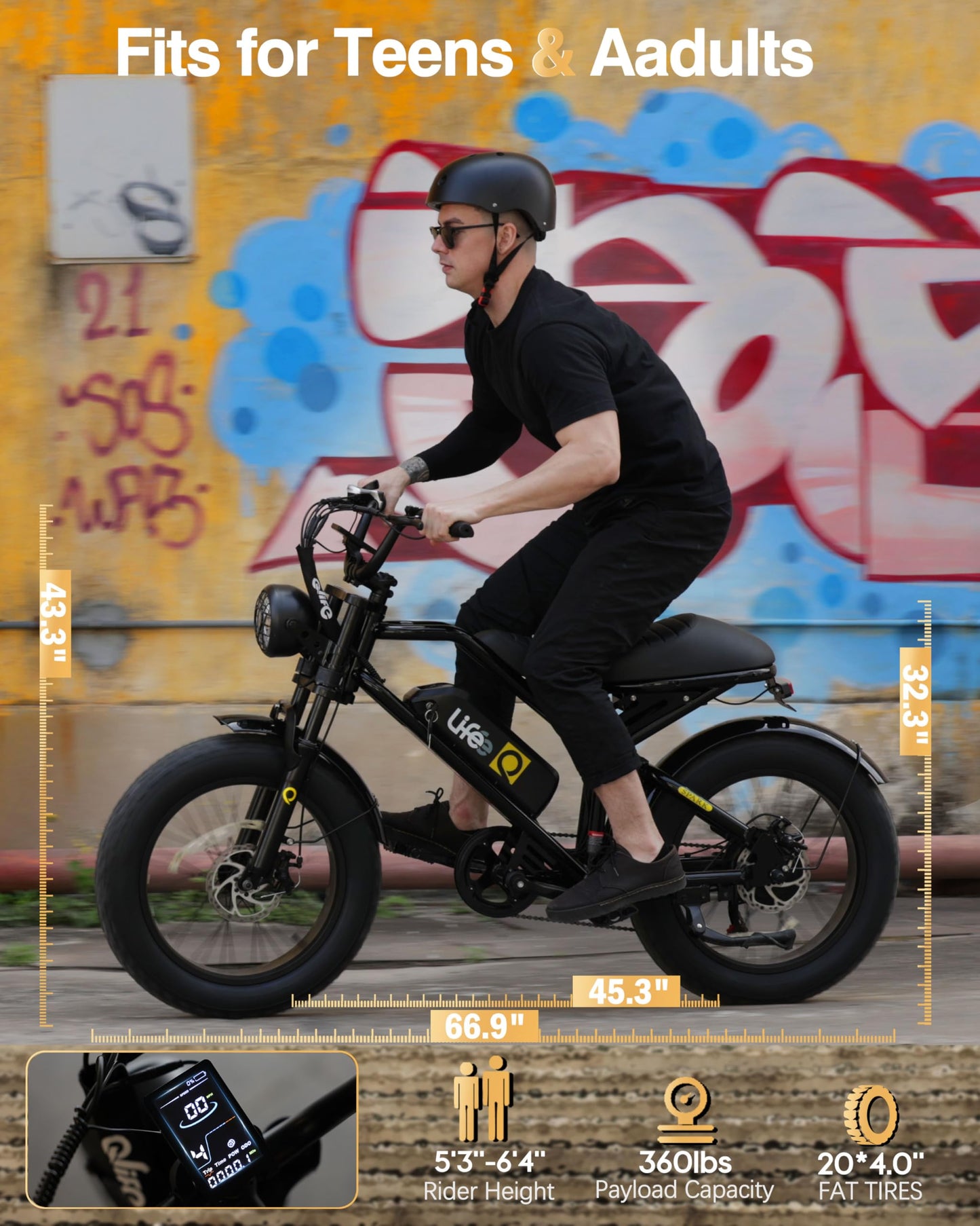 Qlife Electric Bike for Adults-1500W Peak Motor 20" Fat Tires 28MPH EBike, 624Wh Removable Battery Bicycle, with Dual Suspension & Brakes Motorcycle, 7-Speed,E Bike, Spark