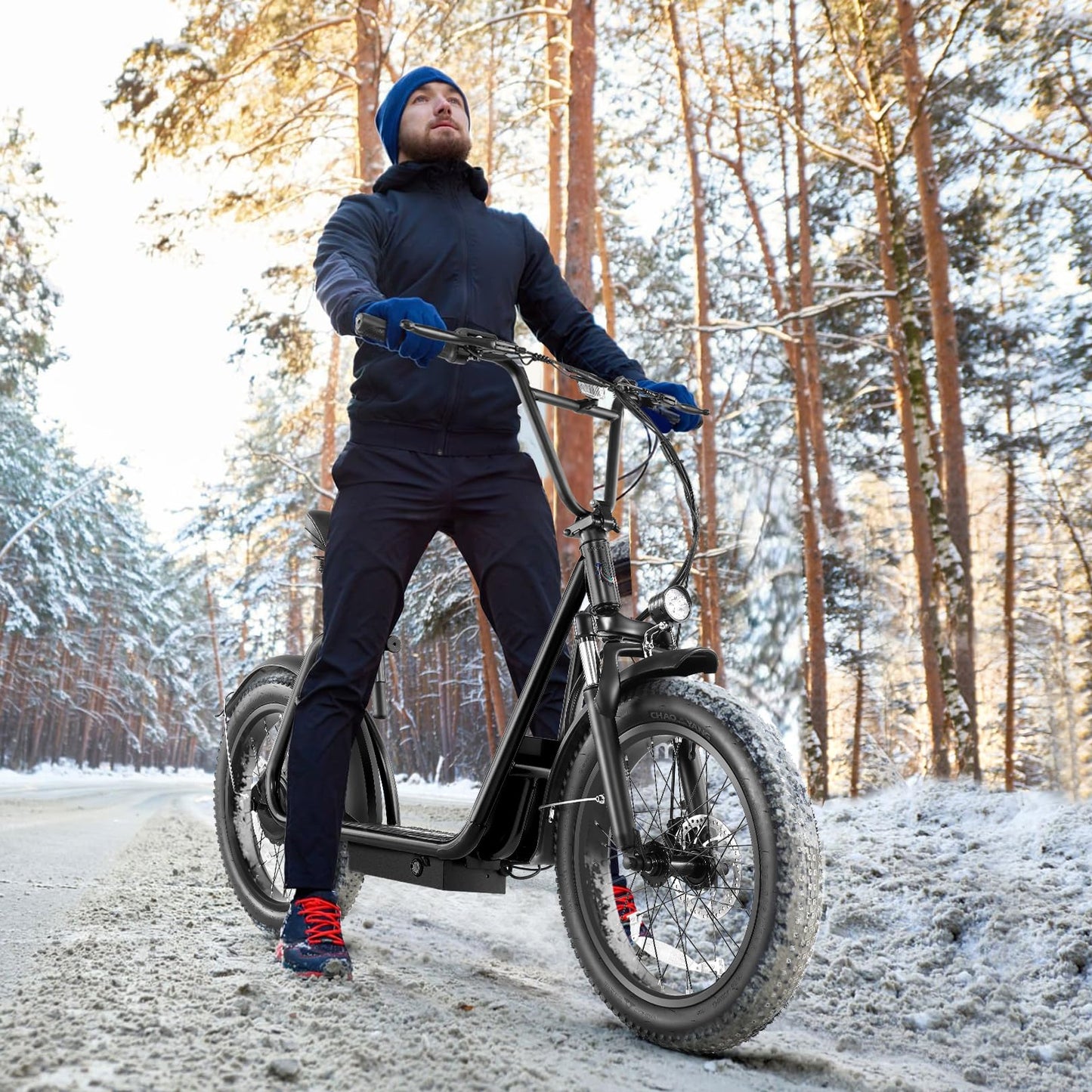 Caroma 819W Foldable Electric Scooter Adults, 20" Fat Tire Electric Bike with 500Wh Battery, Up to 30Miles & 20MPH, Adult Electric Bicycles for Commuting with Basket&Adjustable Seat（Black）