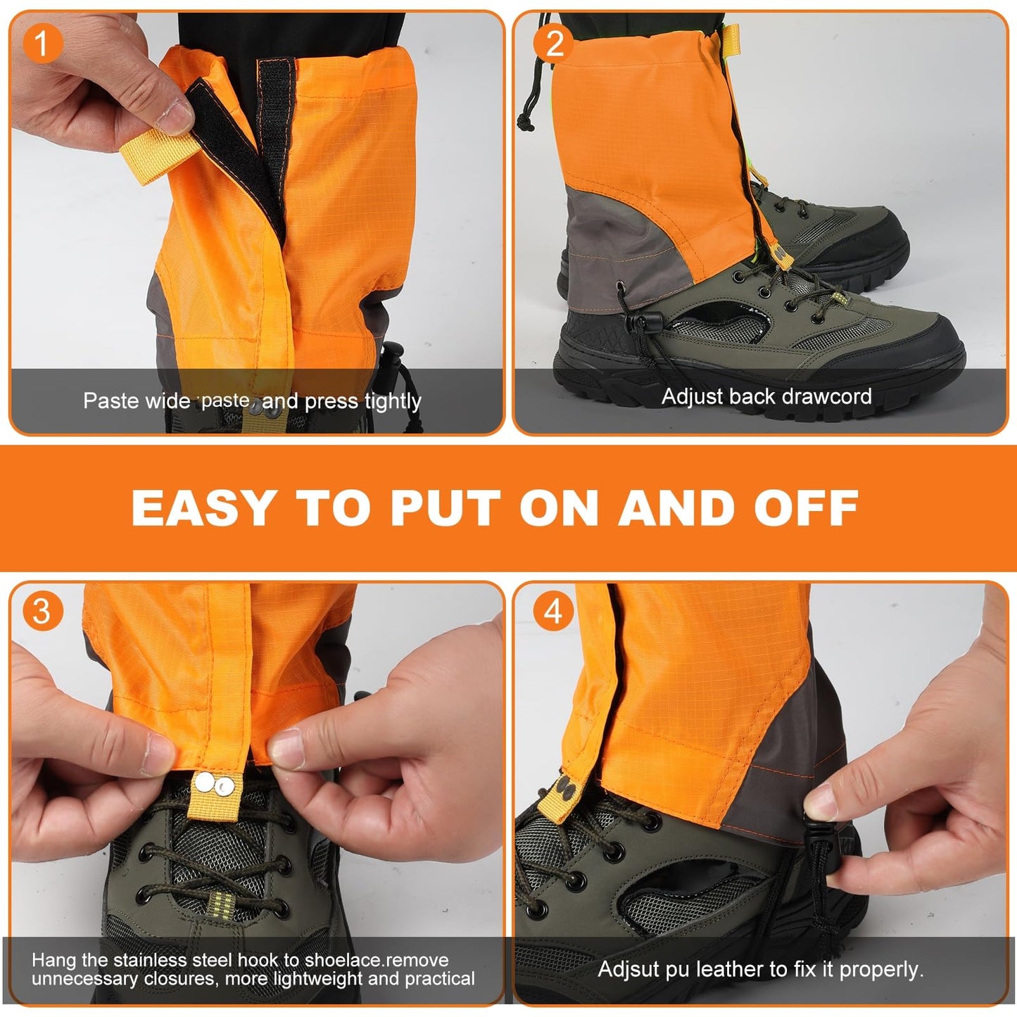 Gators for Hiking Boots and Shoes, Lightweight Adjustable Leg Gaiters for Men Women, Waterproof Hiking Gaiters for Snow,Trail Running,Hiking,Hunting,Walking, Skiing,Snowshoeing,Mountain Climbing