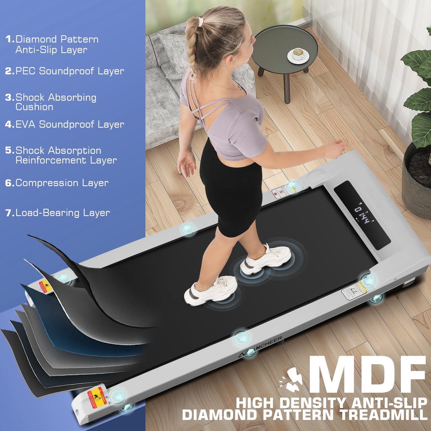 ANCHEER Under Desk Treadmill, 300lb Capacity, 2.5HP Portable 2 in 1 Walking Pad Treadmill with Remote, Compact Treadmills for Home Office Gym Desk Walking Running Machine with LED Display