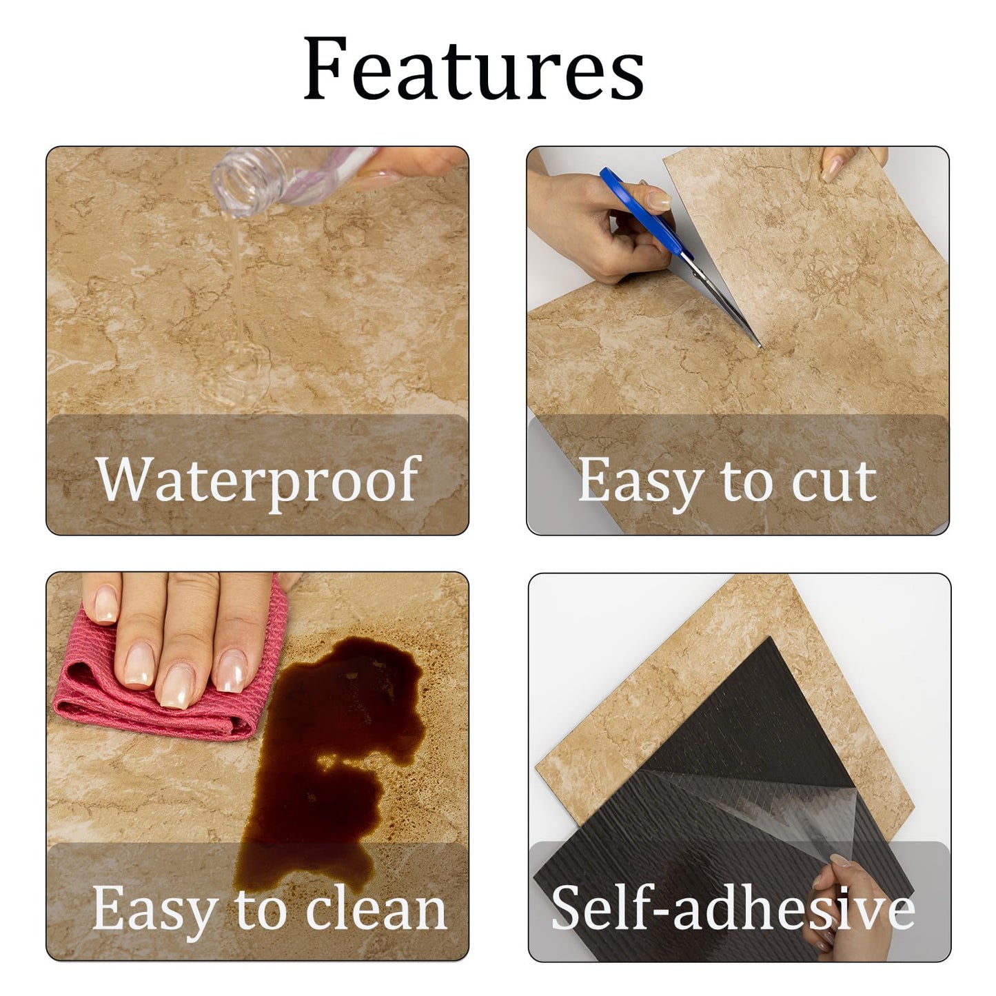 Alow Peel and Stick Floor Tile Yellow, Peel and Stick Flooring Waterproof,Marble Vinyl Flooring for Kitchen、Toilet、Laundry Room and More (12inX12in 10pcs)