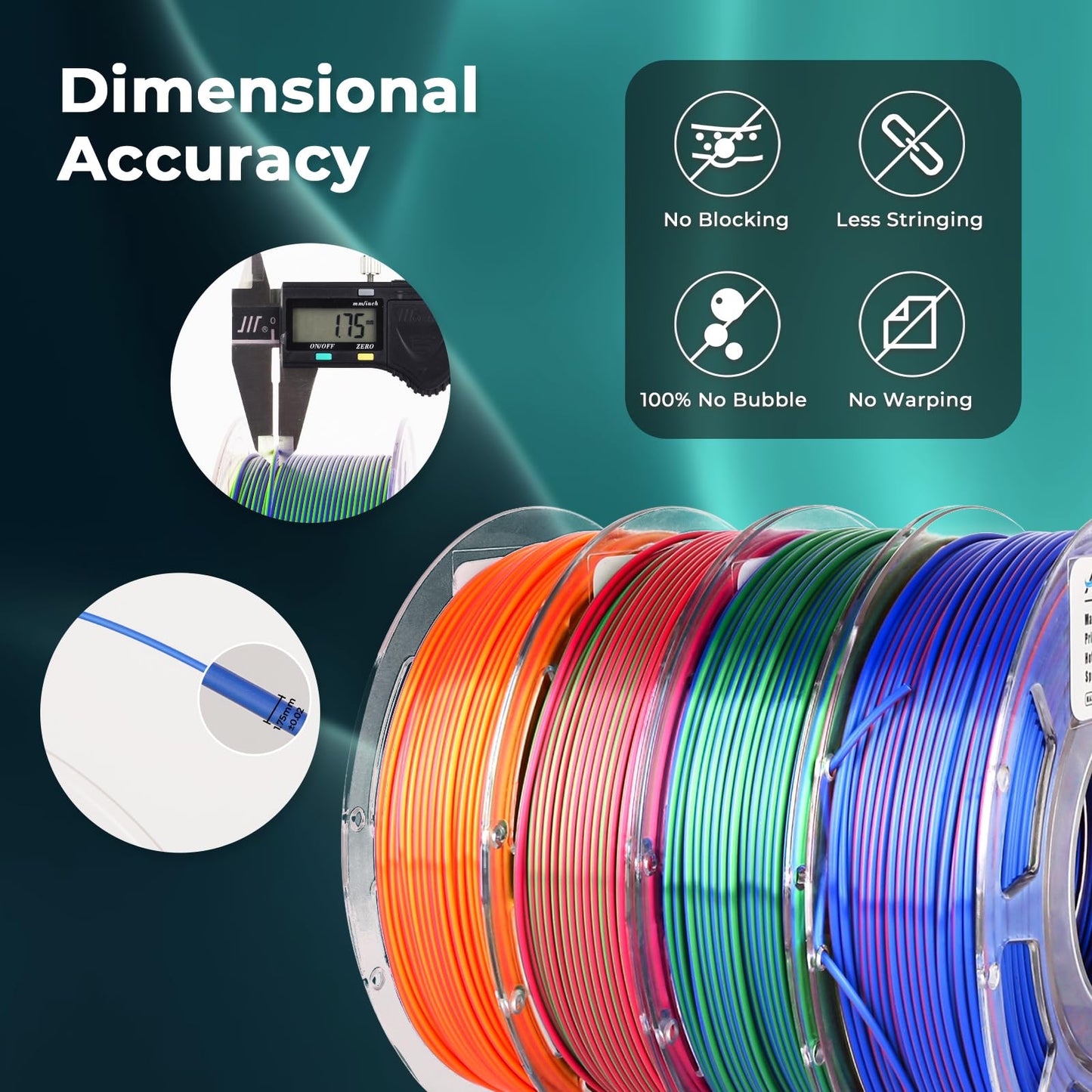 AMOLEN Silk PLA 3D Printer Filament Bundle, Shiny Dual Color Filament 1.75mm Pack, Multi Color Change 3D Printing Filament for Most FDM 3D Printer, 4 Spools 200g Each