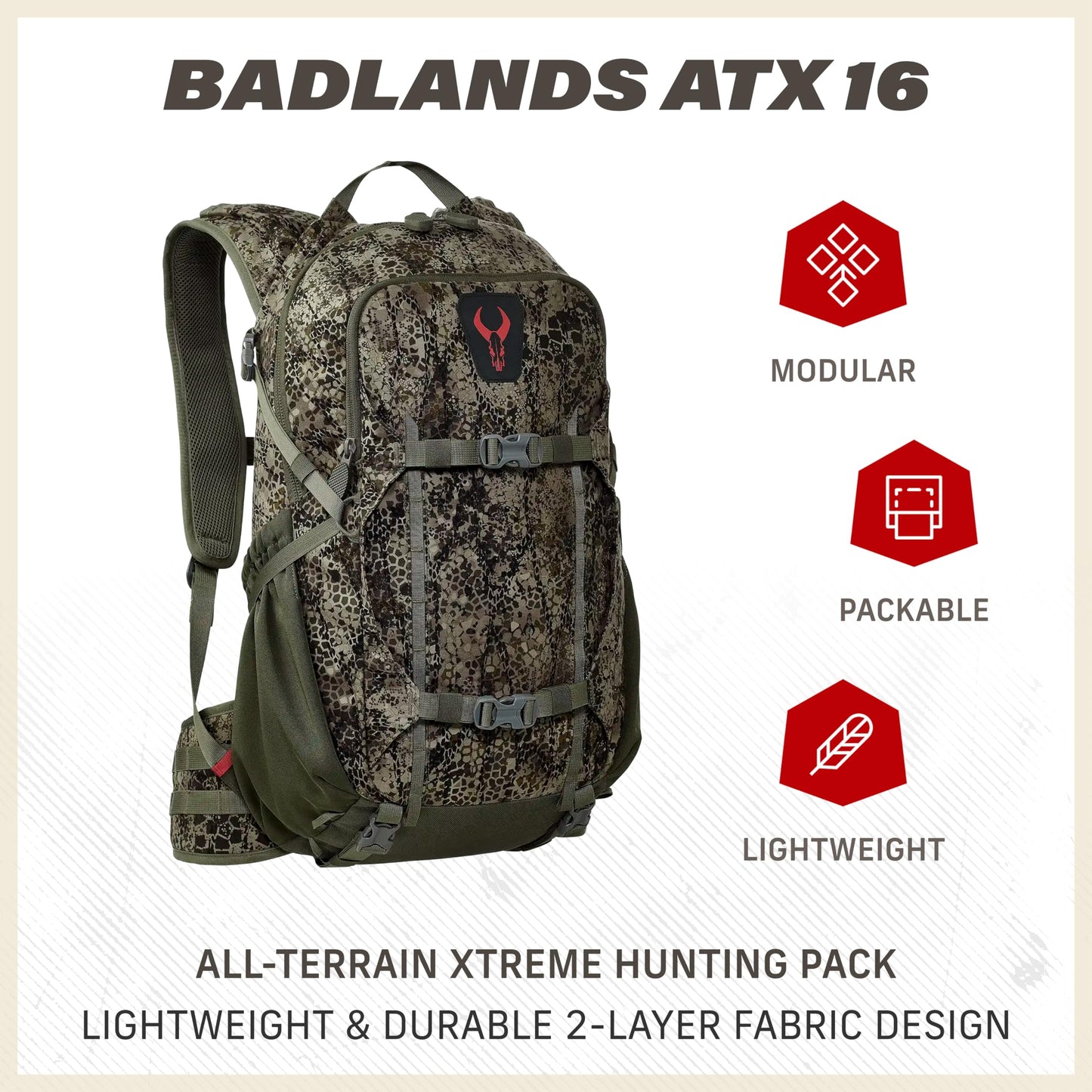 Badlands ATX 16 Hunting Pack - All-Terrain Xtreme Tactical Backpack, Lightweight, Water Resistant, Mud