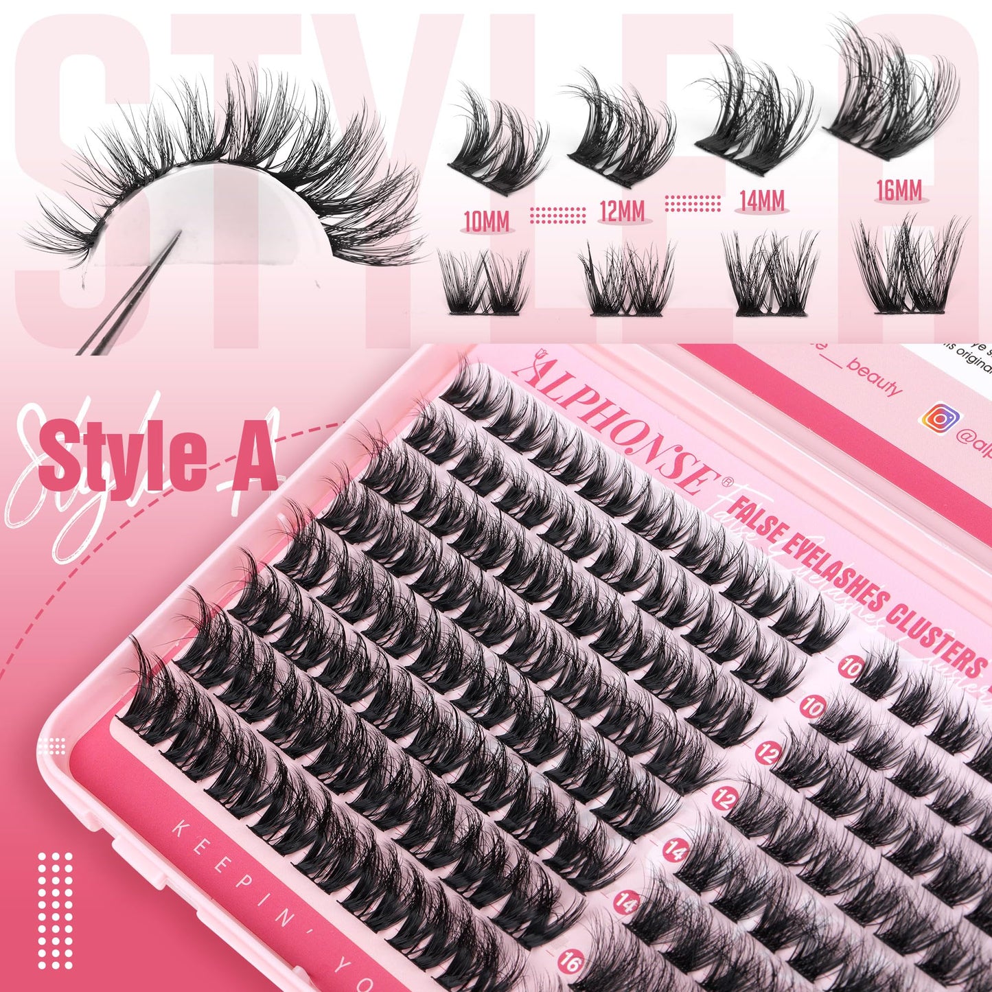 ALPHONSE Lash Clusters 2 Styles Cluster Eyelash Extensions Fluffy 10-16mm Individual Lashes Clusters Wispy DIY Lash Extensions for Beginners at Home Pestañas Pelo a Pelo