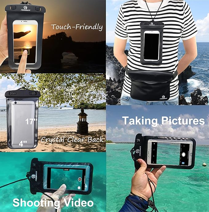 Waterproof Pouches with Waist Strap / Pouch Case Bundle Set- Keep Your Phone & Valuables Dry and Safe - Waterproof Dry Bags for Boating Swimming Snorkeling Kayaking Beach Water Parks Pool