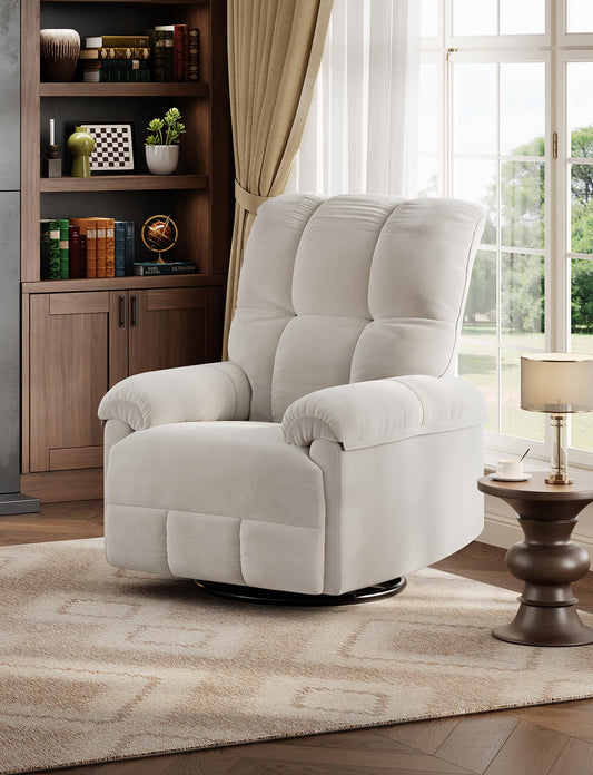 GarveeHome Manual Recliner Chair, Comfy Swivel Rocker Chair for Adults, Ergonomic High Back Silent Nursery Glider, Upholstered Fabric Reclining Sofa Chair for Living Room (Beige)