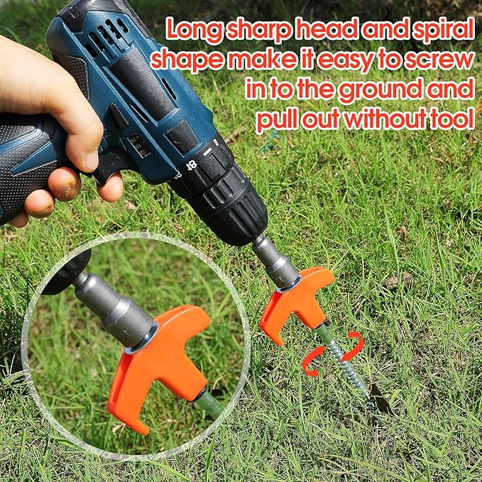 8" Screw in Tent Stakes 8PCS - Ground Anchors Screw in, Screw in Tent Stakes Heavy Duty, Galvanized - Tent Pegs Camping Stakes, Metal Threaded Tent Spikes with Hex Head Driver and Storage Bags (4)