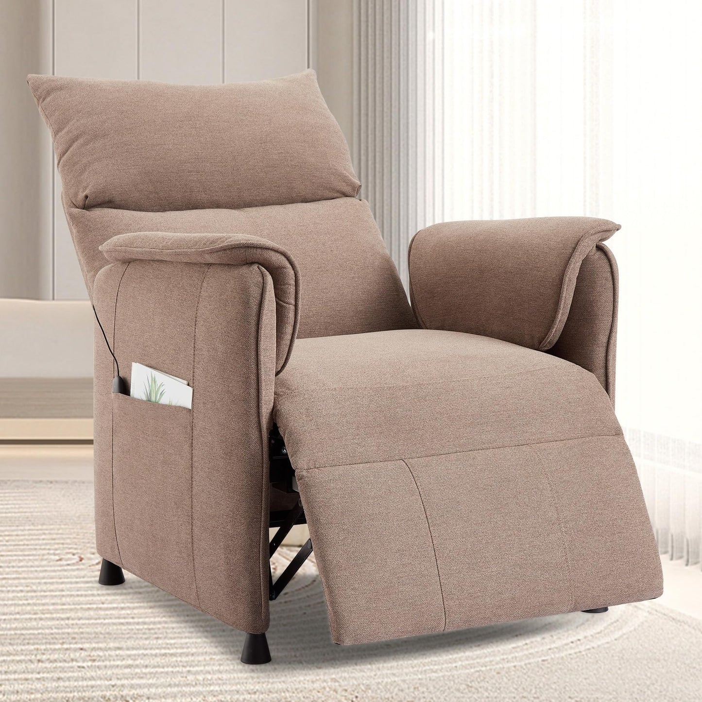 Garvee Elertric Recliner Chair with Memory Function Adjustable Single Recliners Sofa with Remote Control for Adults, Home Theater Seating ＆Armchair for Living Room/Office (Light Khaki, Fabric)