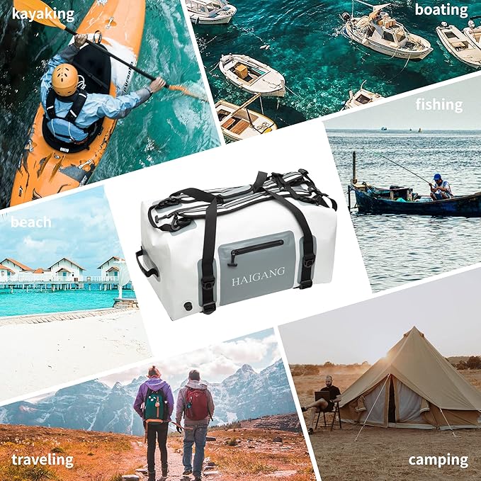 110L Waterproof Duffel Bag Heavy Duty Dry Bag Outdoors Large Storage Sack with Zipper Marine Duffle Motorcycle Luggage,Strap Adjustable for Kayaking,Boating,Camping,Beach Rafting Fishing White