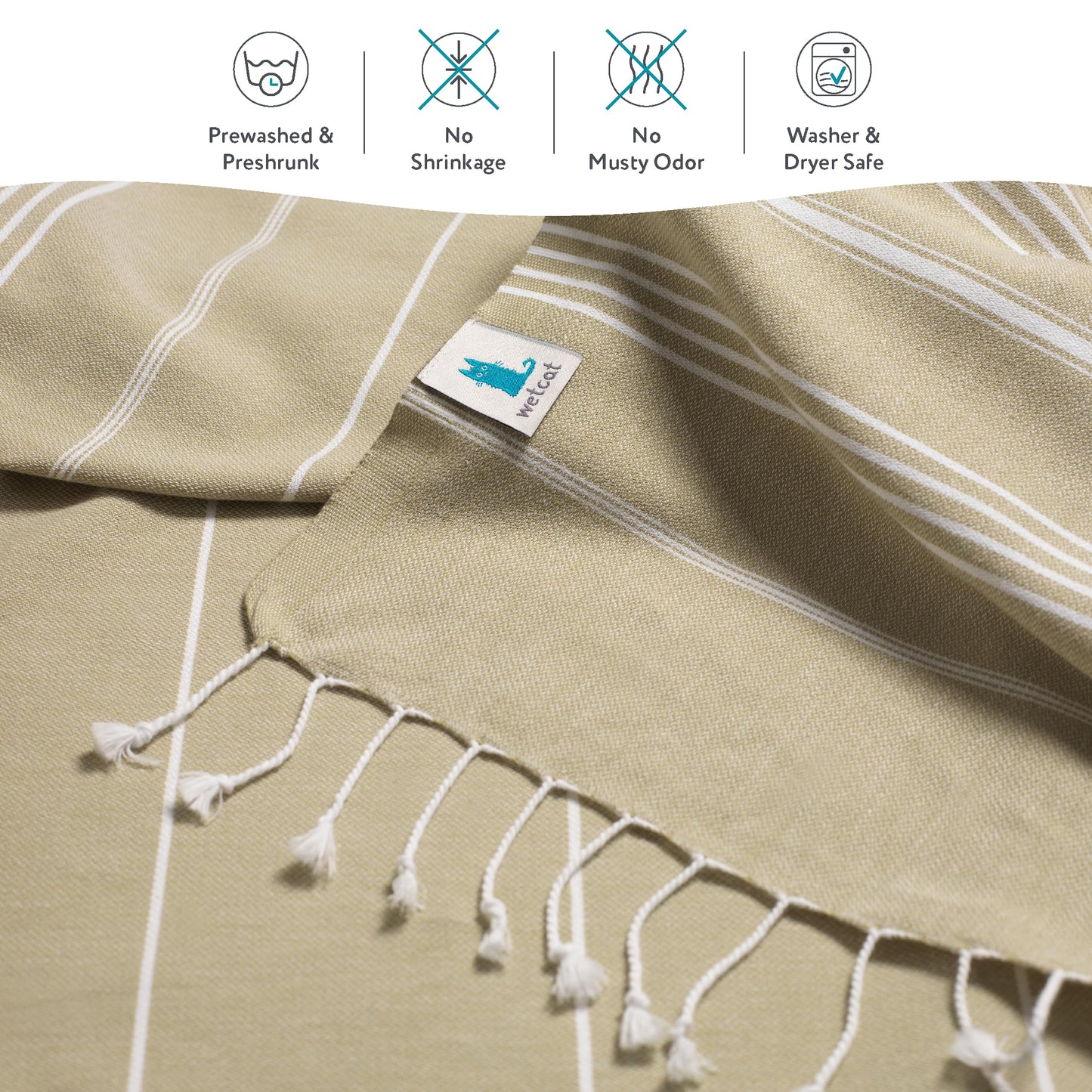 WETCAT Turkish Beach Towel Oversized 38x71 100% Cotton Sand Free Quick Dry Extra Large Light Travel Towel for Adults Beach Accessories Gifts - Pale Olive Green