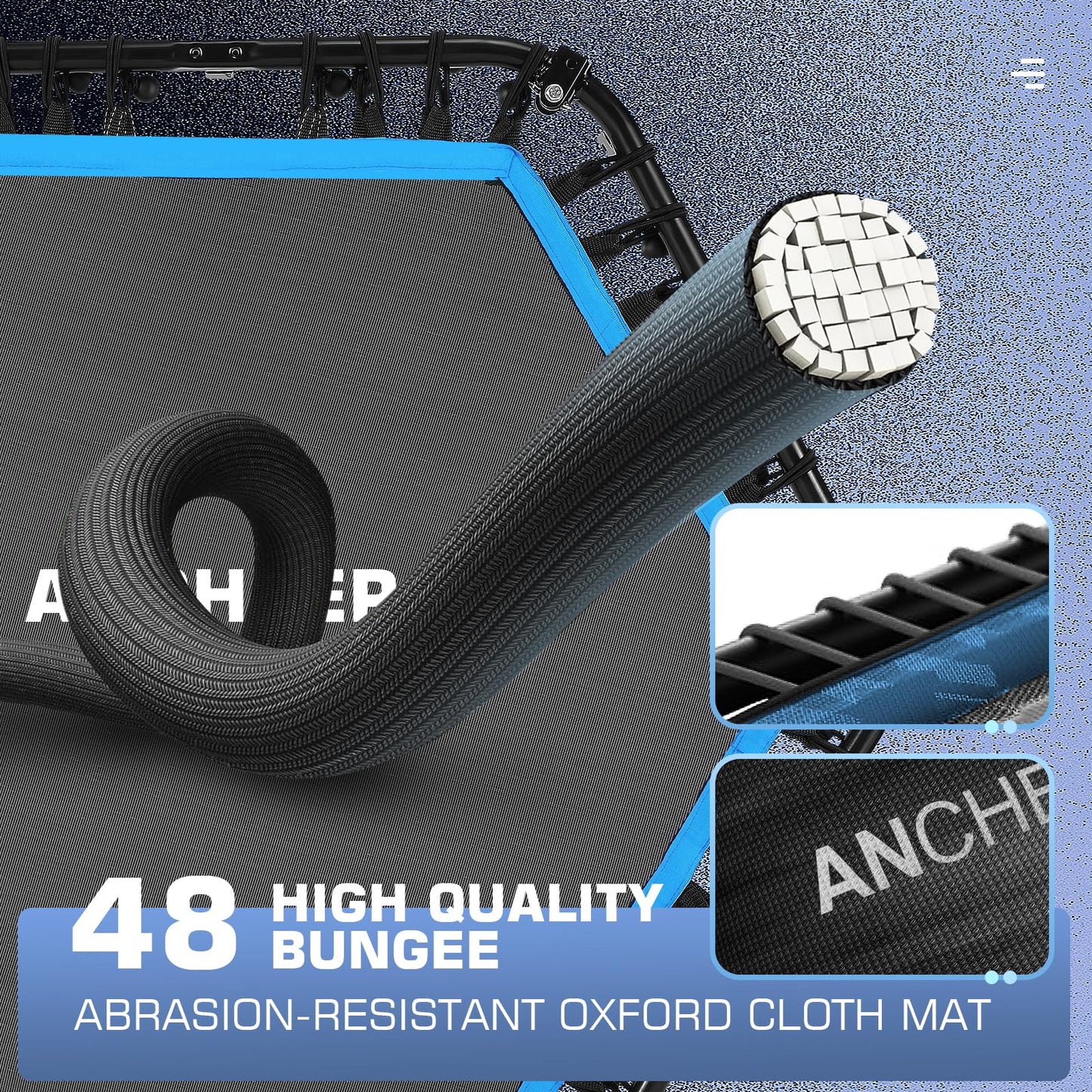 ANCHEER 40" Foldable Mini Trampoline Max Load 450lbs, Fitness Trampoline with Bungees, Adjustable Foam Handle, Indoor Exercise Trampoline for Adults Inoor/Garden Workout (Blue 50'')