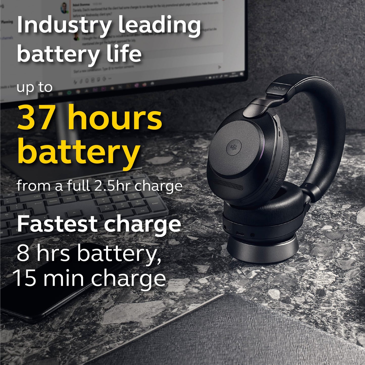 Jabra EVOLVE2 85, LINK380C UC Stereo Stand Black