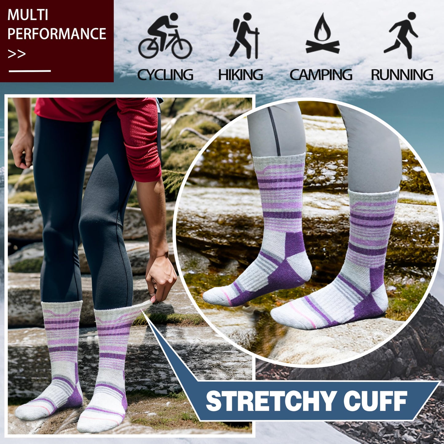Anlisim Merino Wool Hiking Socks for Women Thermal Winter Warm Thick Work Cushion Gifts Socks 5 Pairs Stocking Stuffers(Colorful,M)