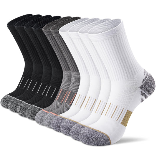 Amutost Crew Socks Women 3-6 Pairs: Hiking Athletic Running Crew Socks with Support Cushioned Socks