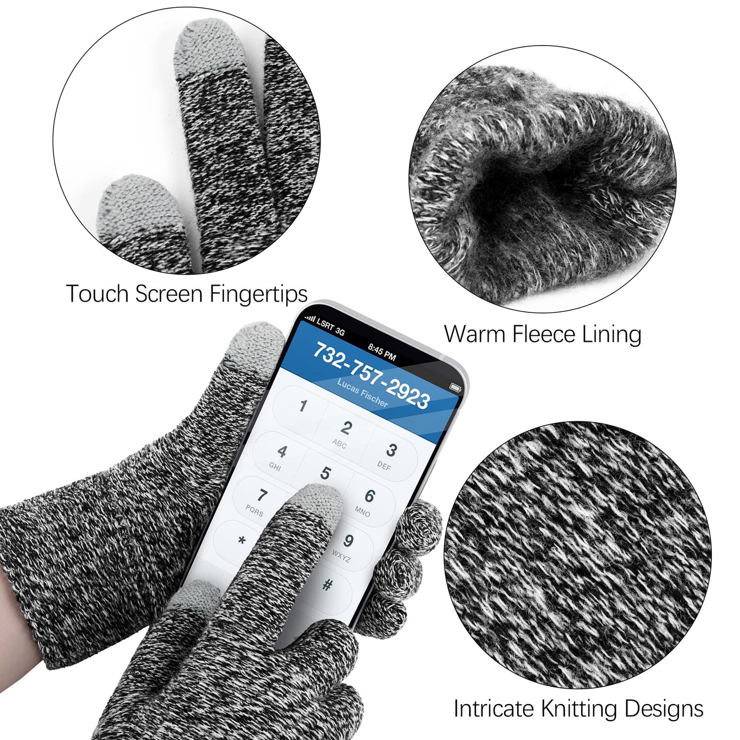 Aneco Winter Warm Sets Knitted Scarf Beanie Hat Touch Screen Gloves and Winter Ear Warmer Hats for Women or Men