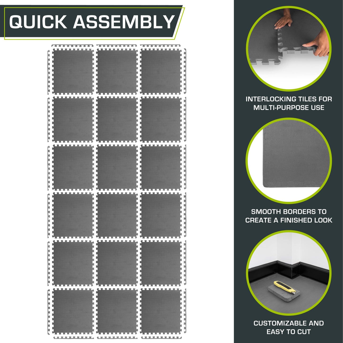 ProsourceFit Extra Thick Puzzle Exercise Mat 1", EVA Foam Interlocking Tiles For Protective, Cushioned Workout Flooring For Home and Gym Equipment, Grey 3-pack